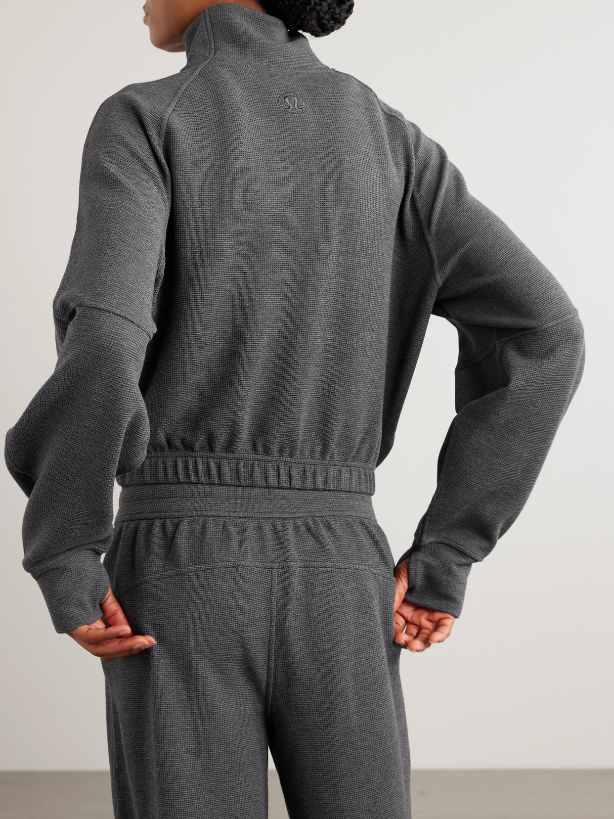 Cropped Waffle-Knit Half-Zip Sweater