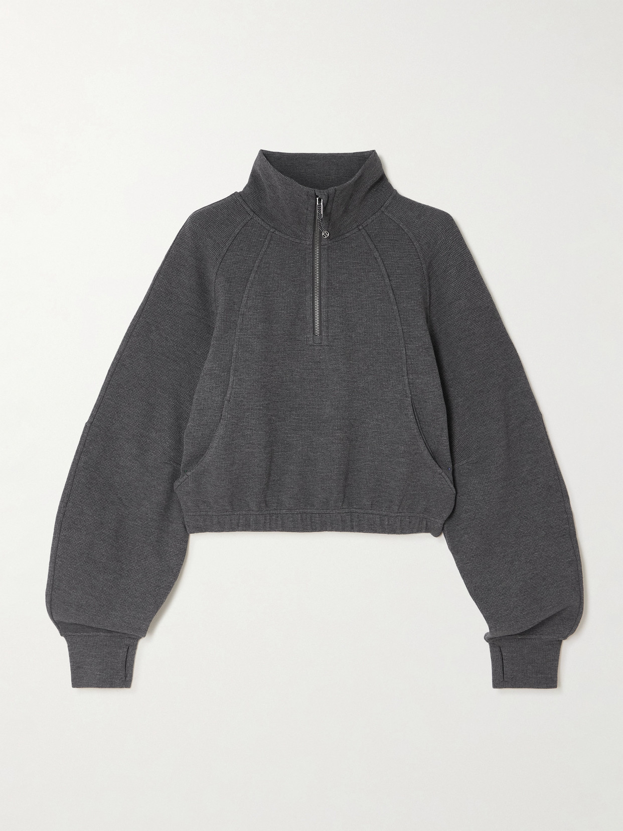 Lululemon Cropped Waffle-knit Half-zip Sweater In Gray