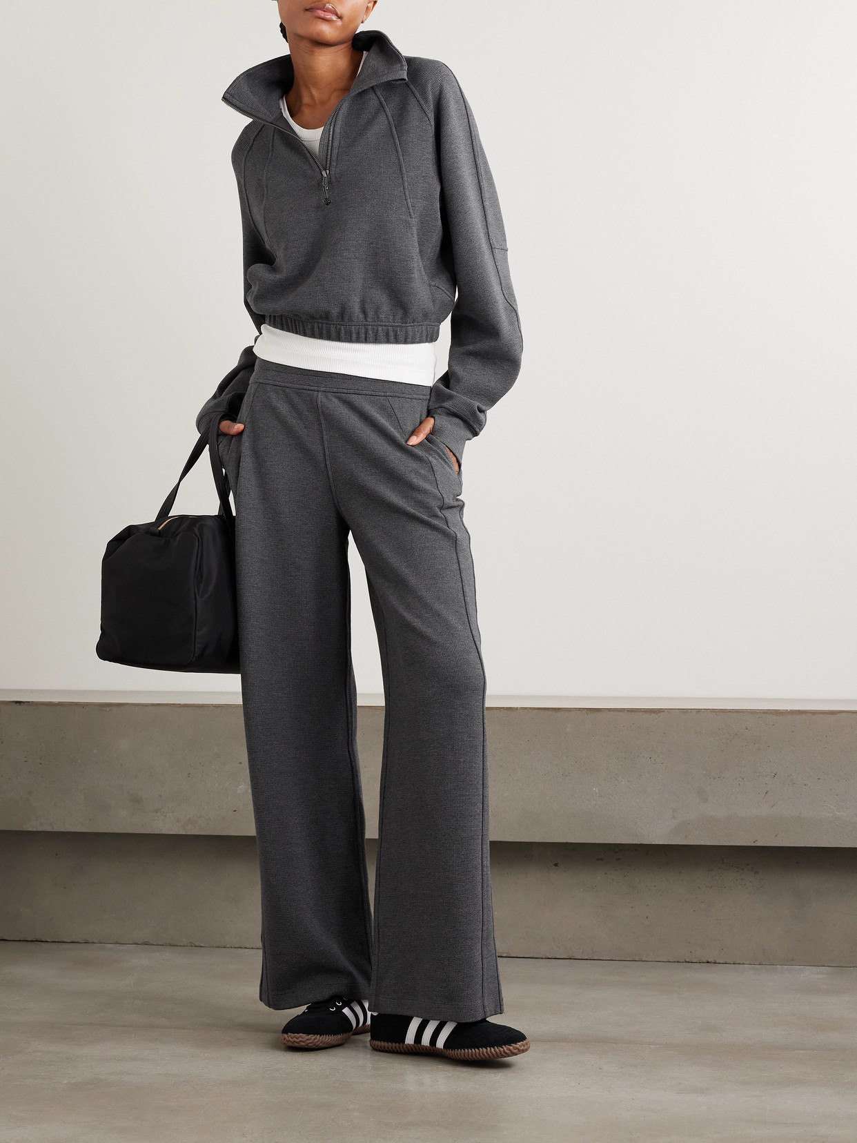 Cropped Waffle-Knit Half-Zip Sweater