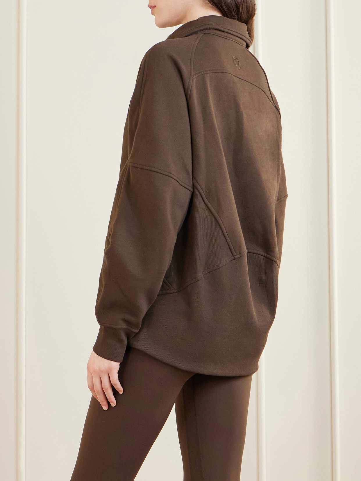 Scuba Oversized Funnel-Neck Half Zip Long Cotton-Blend Jersey Sweatshirt