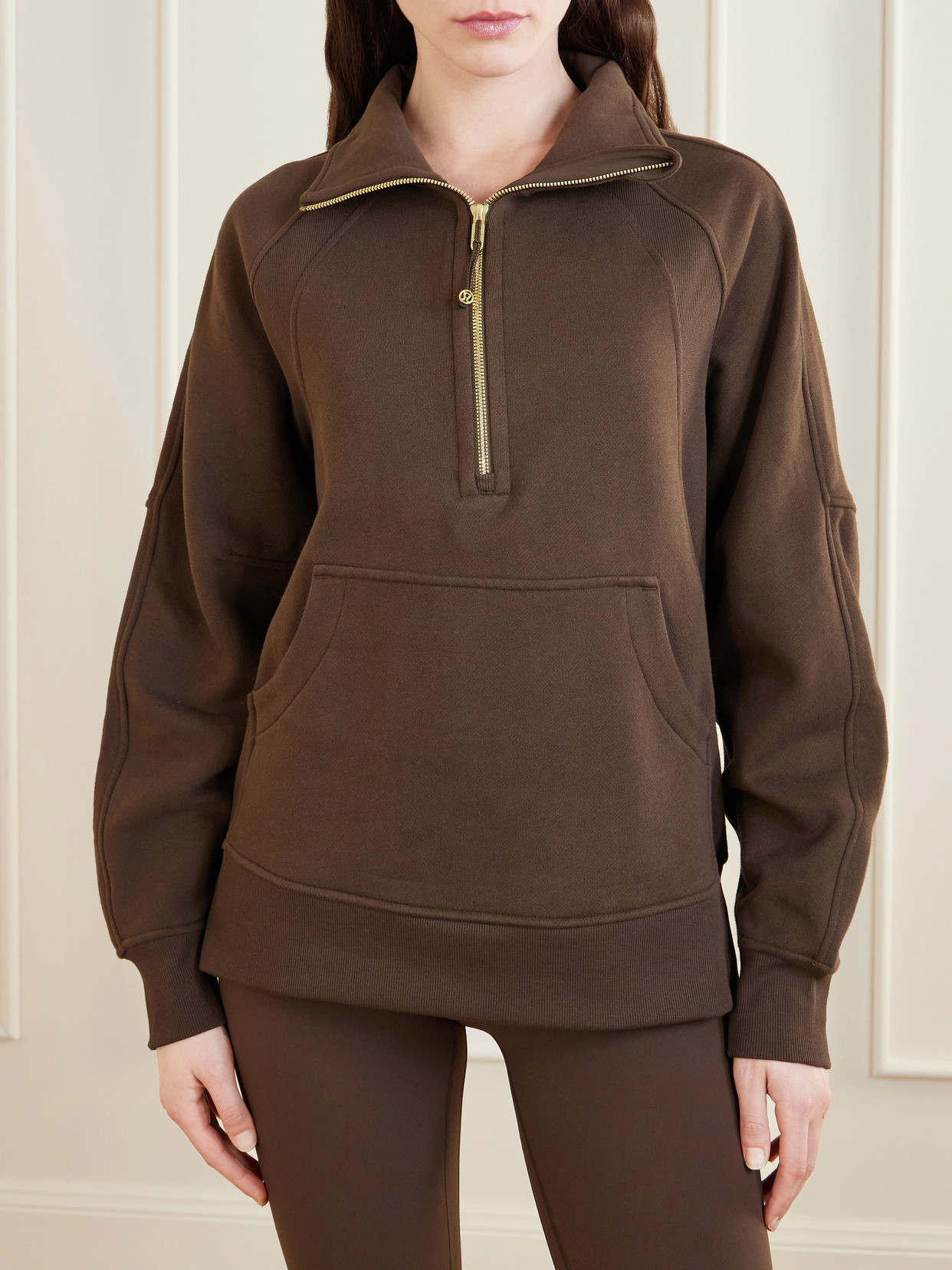Scuba Oversized Funnel-Neck Half Zip Long Cotton-Blend Jersey Sweatshirt