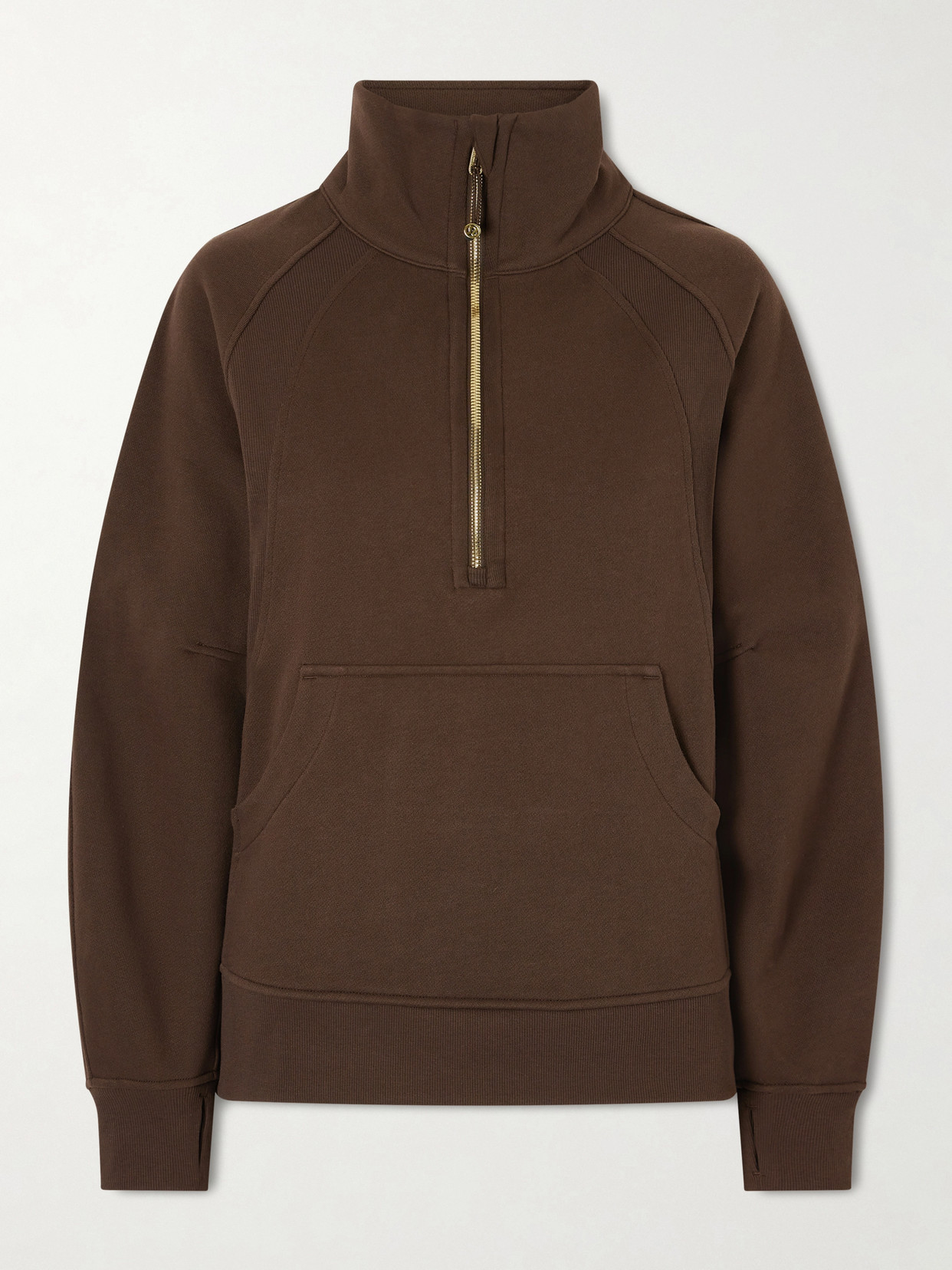 Lululemon Scuba Oversized Funnel-neck Half Zip Long Cotton-blend Jersey Sweatshirt In Brown
