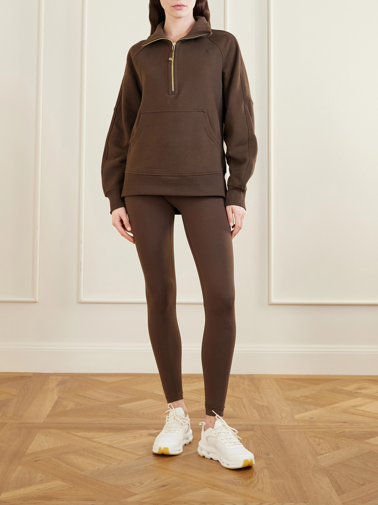 Scuba Oversized Funnel-Neck Half Zip Long Cotton-Blend Jersey Sweatshirt