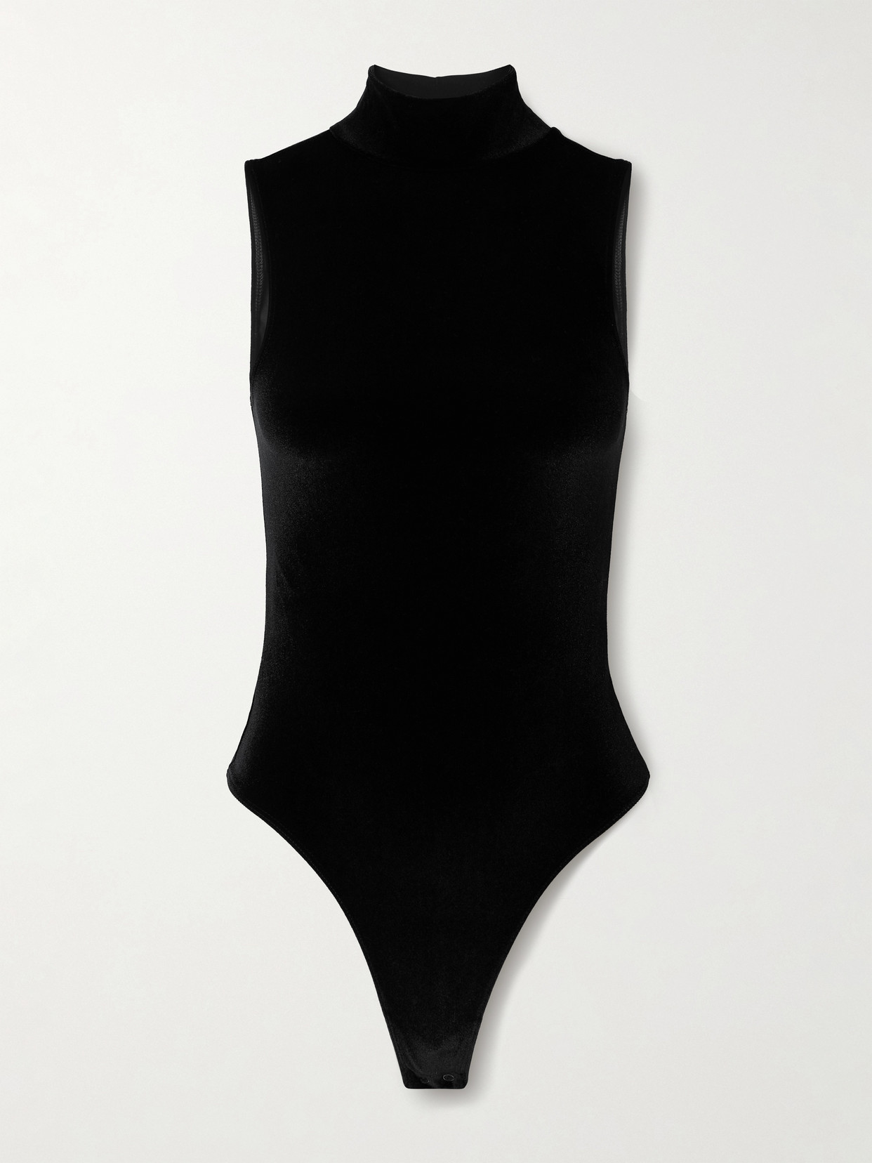 The Park Joyce Stretch-velvet Thong Bodysuit In Black