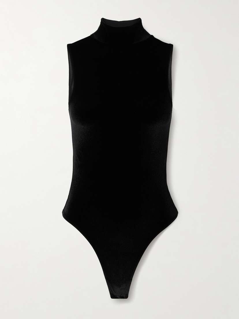The Park Joyce Stretch-velvet Thong Bodysuit