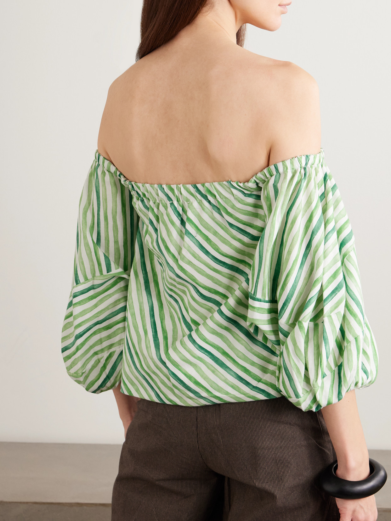 Rosie Assoulin Off-the-shoulder Striped Tencel™ Lyocell And Linen-blend Blouse In Multi