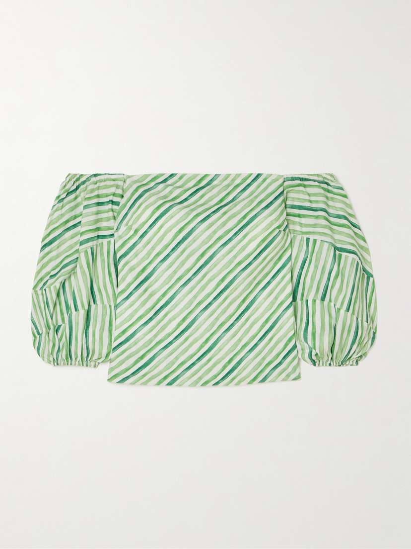 Rosie Assoulin Off-the-shoulder Striped Tencel™ Lyocell And Linen-blend Blouse