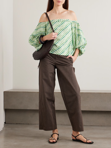 Rosie Assoulin Off-the-shoulder striped TENCEL™ Lyocell and linen-blend blouse