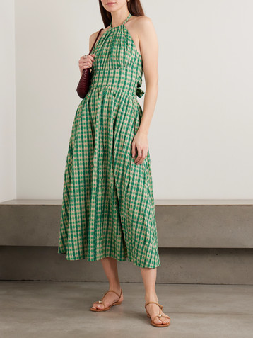 Rosie Assoulin Halter In The Name Of Love gathered checked seersucker halterneck midi dress