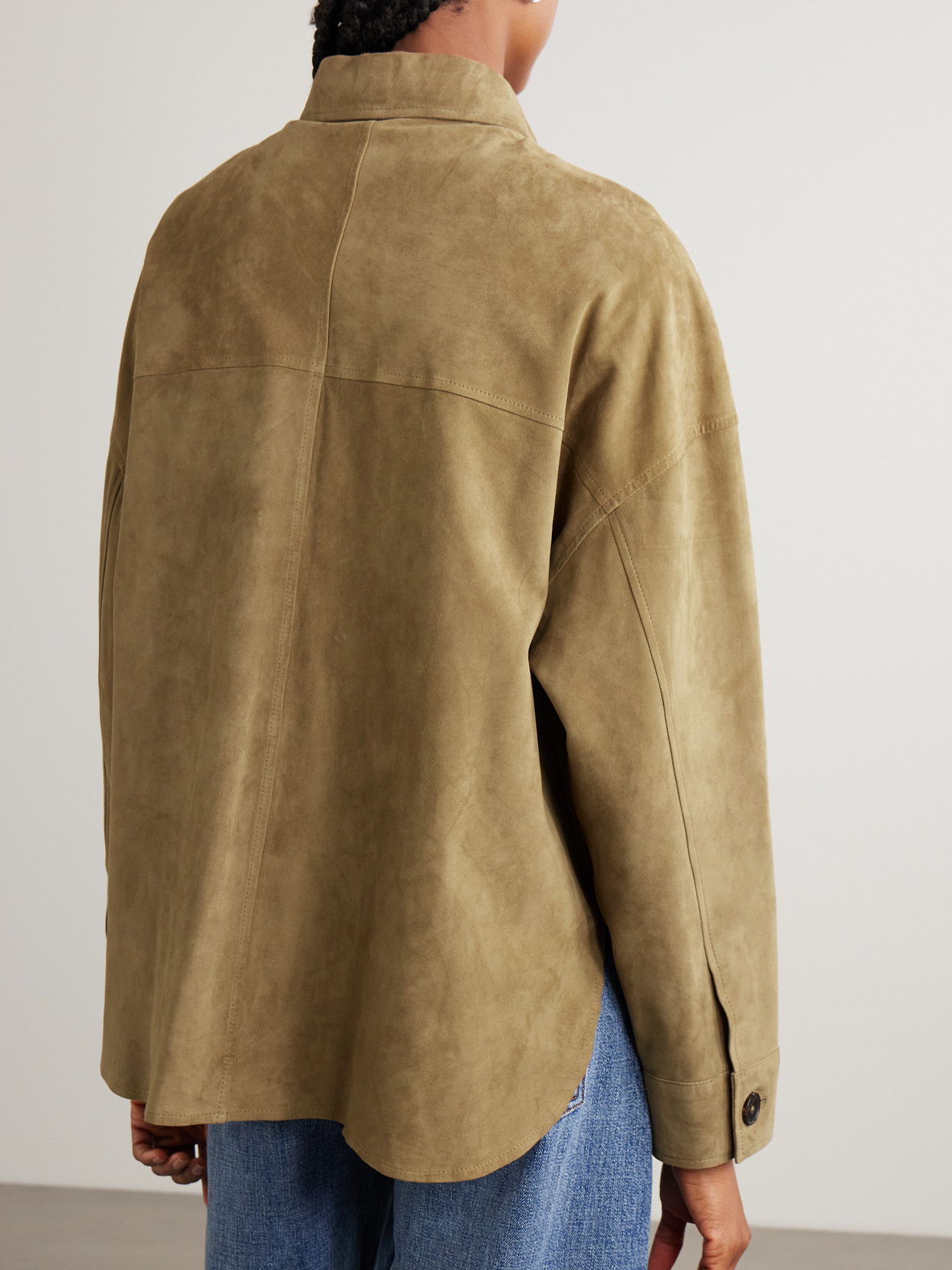 Arma Kaylee Oversized Paneled Suede Jacket In Green
