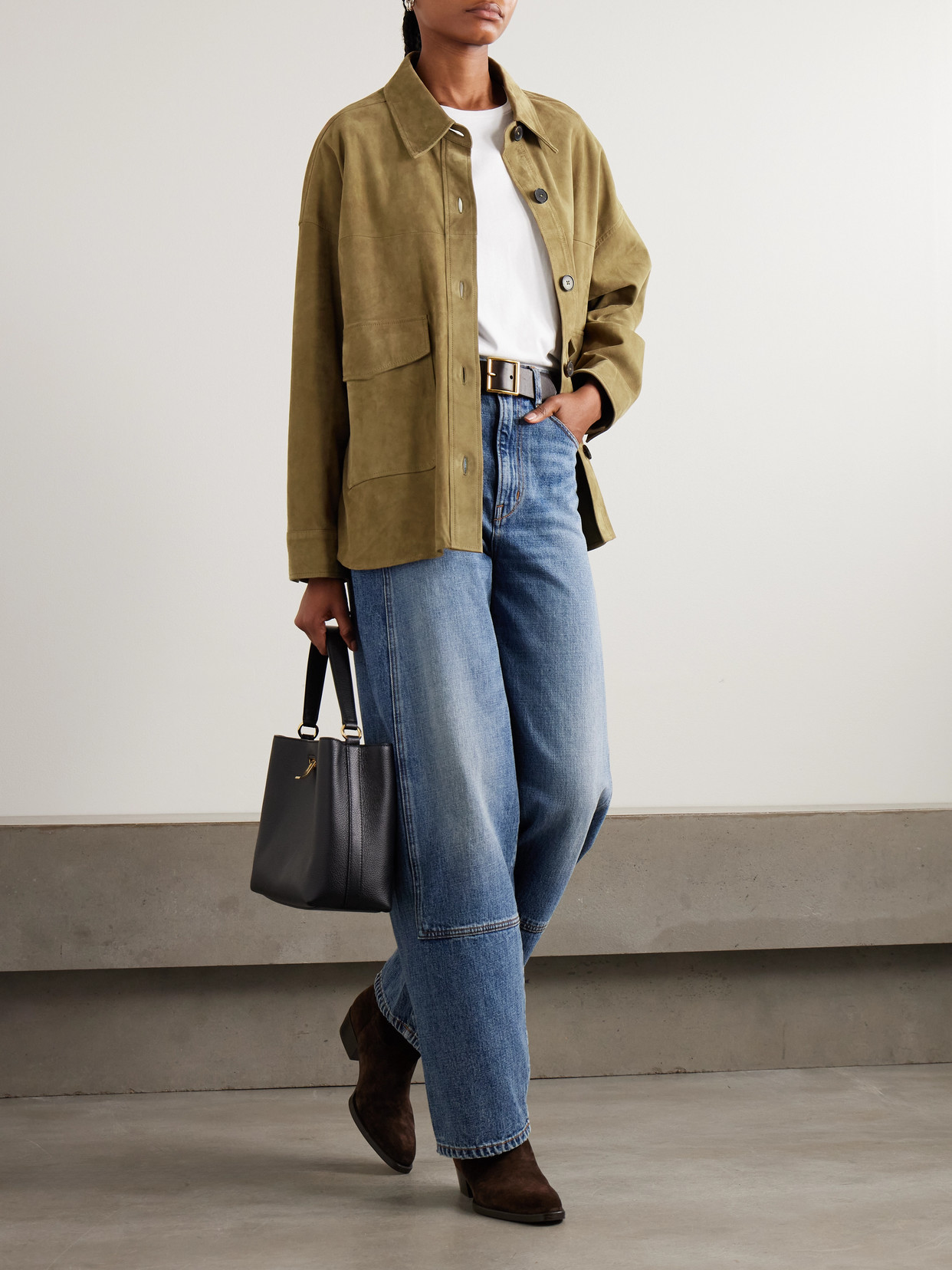 Arma Kaylee Oversized Paneled Suede Jacket In Green