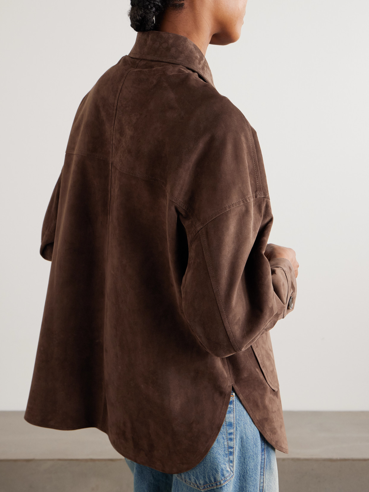 Arma Kaylee Oversized Paneled Suede Jacket In Brown