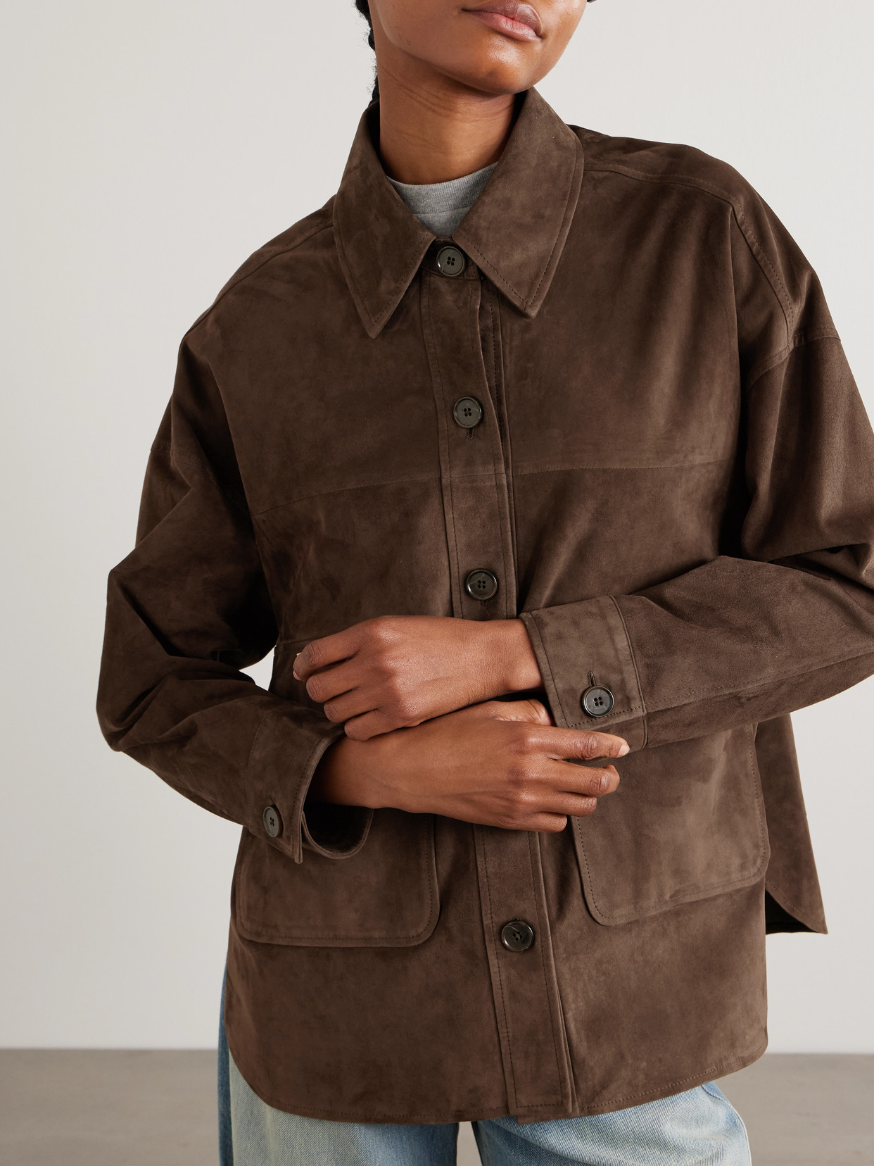 Arma Kaylee Oversized Paneled Suede Jacket In Brown