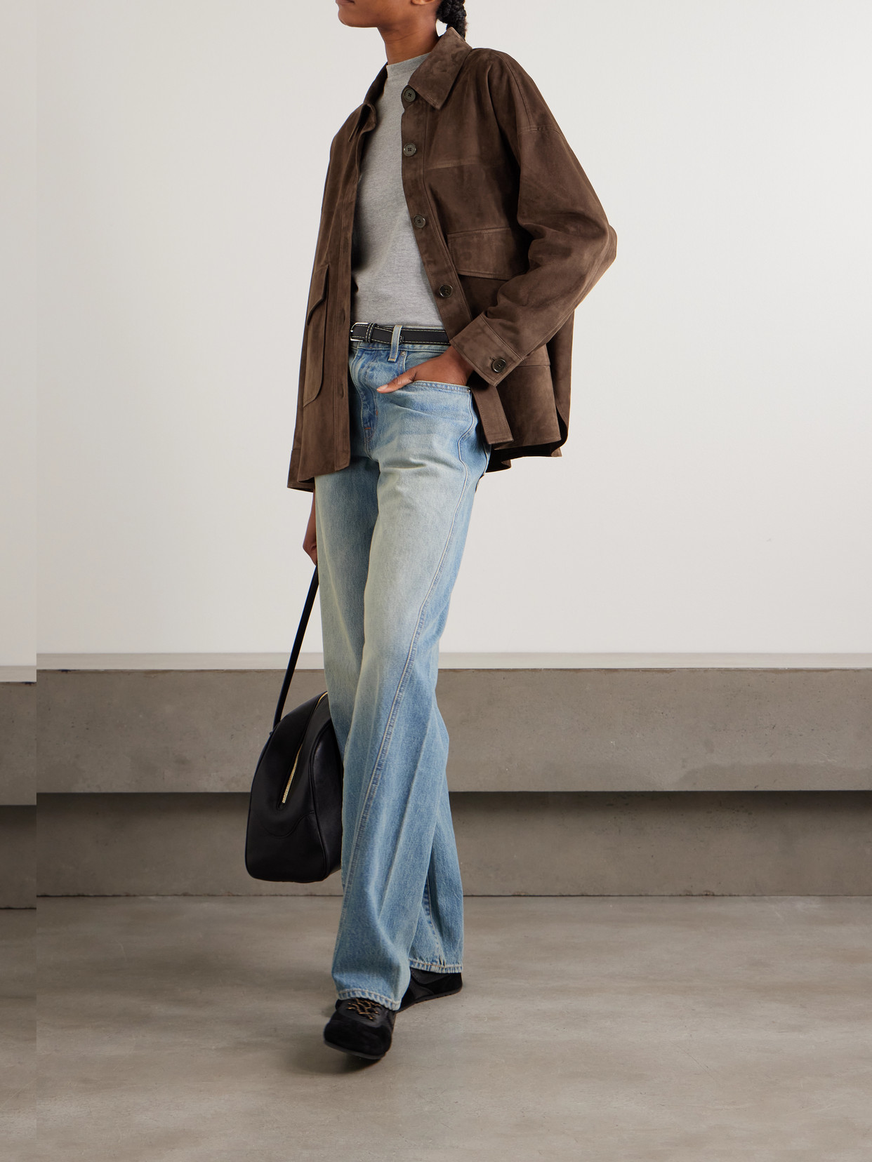 Arma Kaylee Oversized Paneled Suede Jacket In Brown