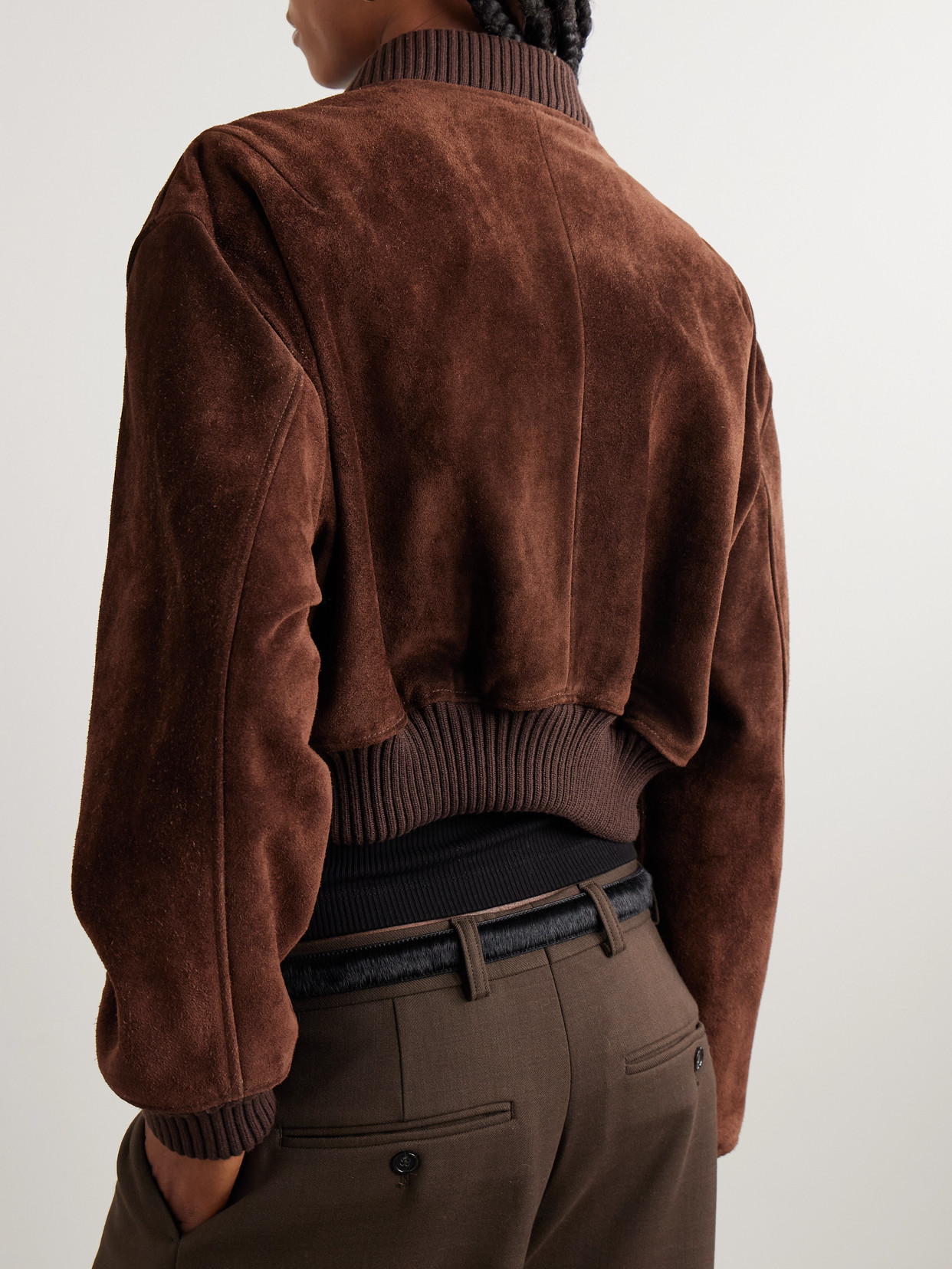 Arma Elettra Cropped Suede Bomber Jacket In Brown