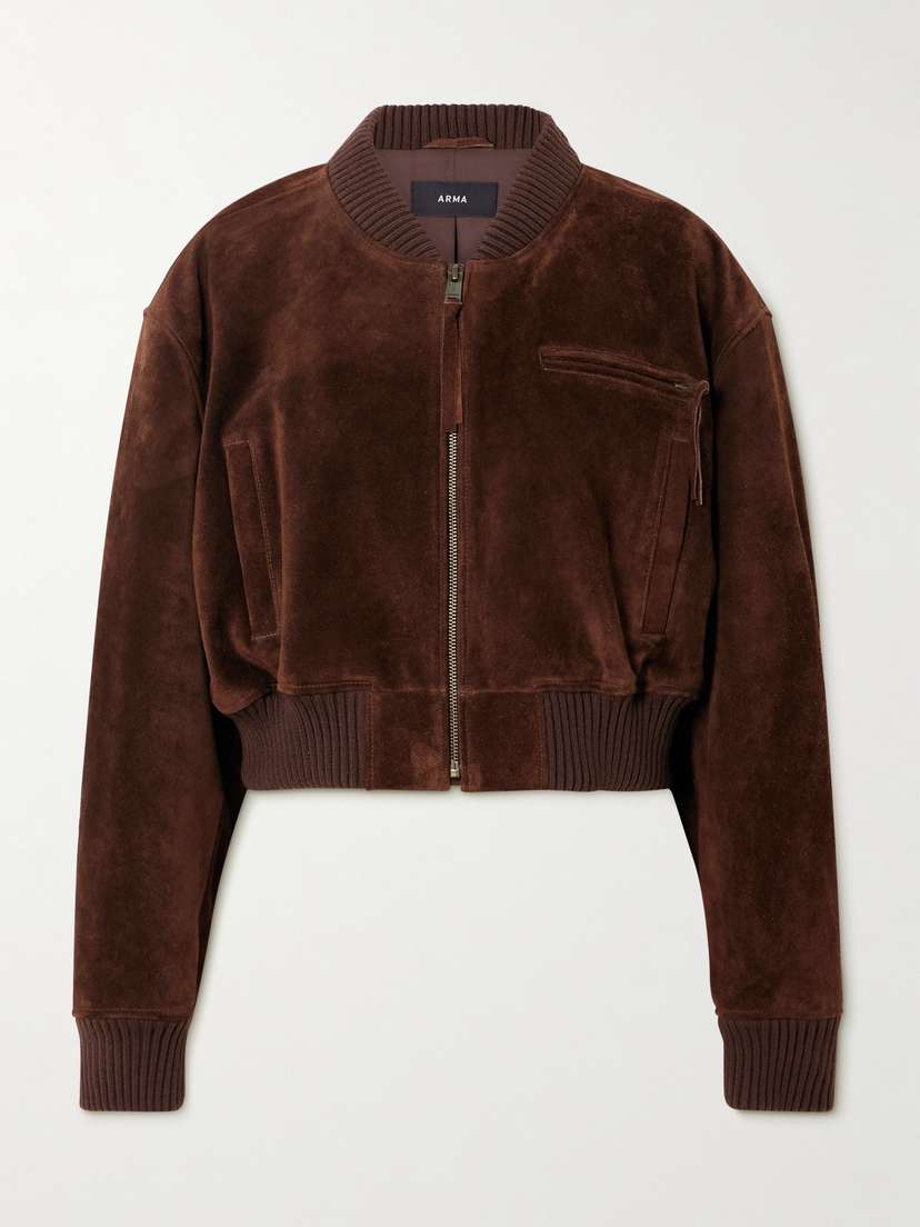 ARMA Elettra Cropped Suede Bomber Jacket