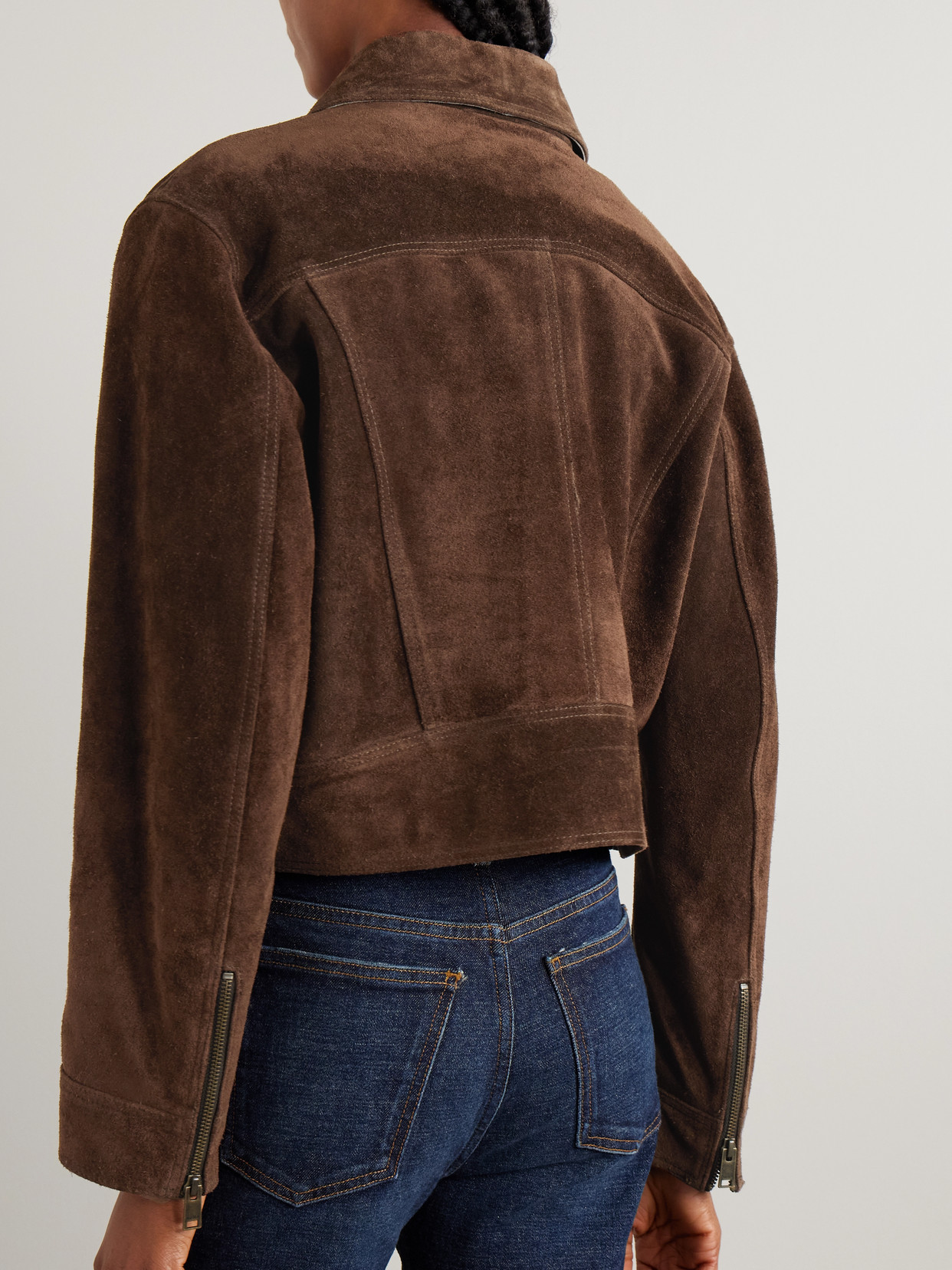 Arma Helen Cropped Suede Jacket In Brown
