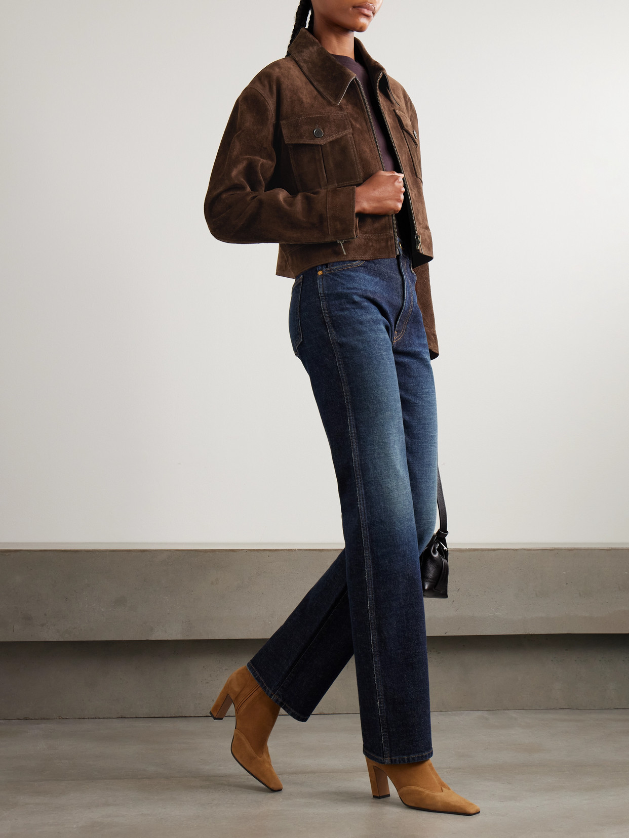 Arma Helen Cropped Suede Jacket In Brown