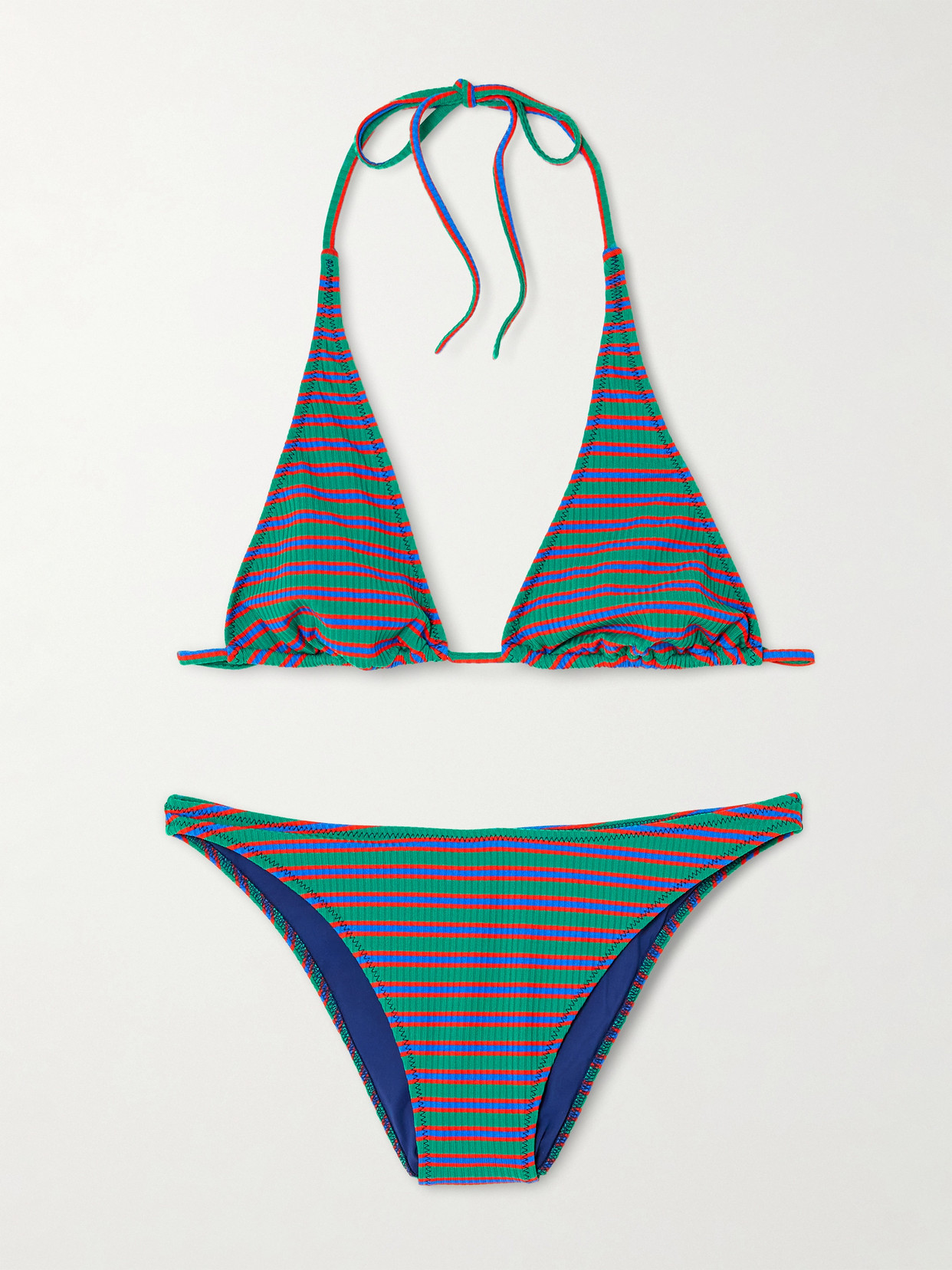 Lido Cinquantacinque Striped Ribbed Triangle Bikini In Blue