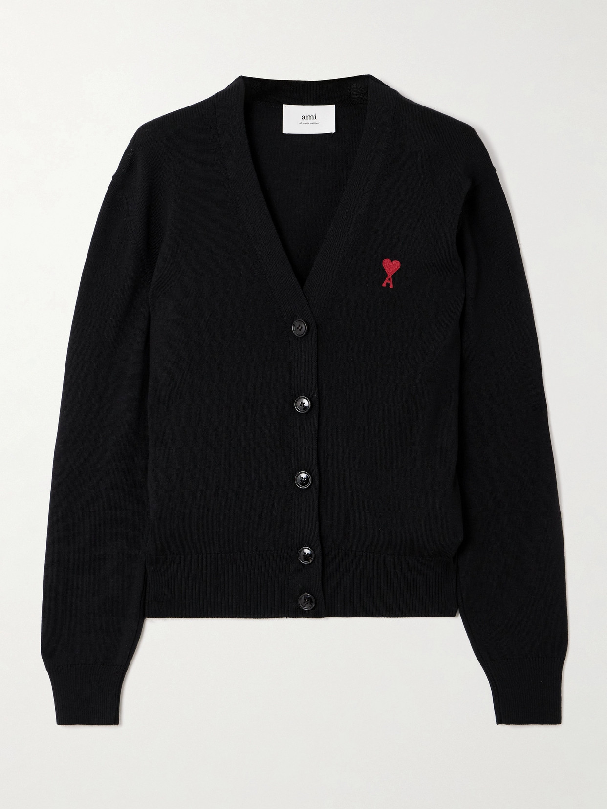 Ami Alexandre Mattiussi Ami V-neck Button-down Cardigan With Subtle Red Emblem In Black