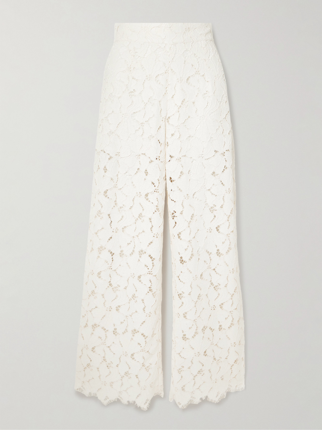 Loretta Caponi Cipro Scalloped Corded Lace Straight-leg Pants In White
