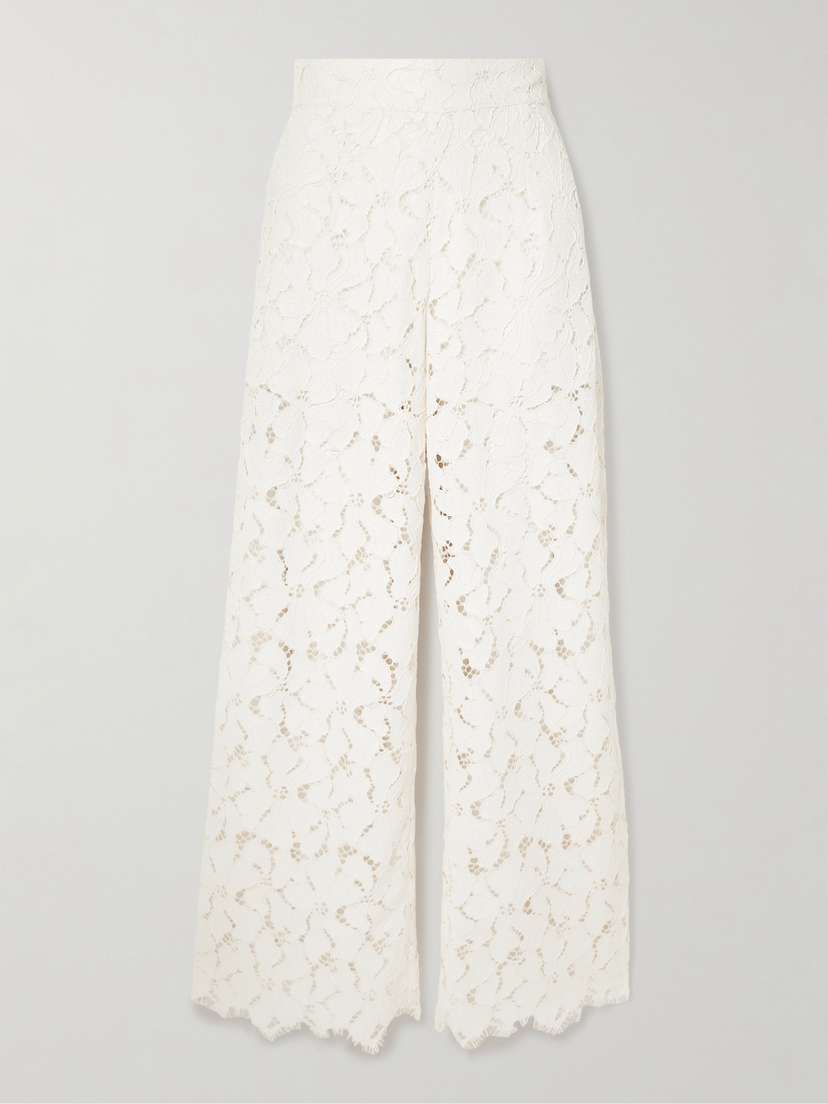 Loretta Caponi Cipro Scalloped Corded Lace Straight-leg Pants