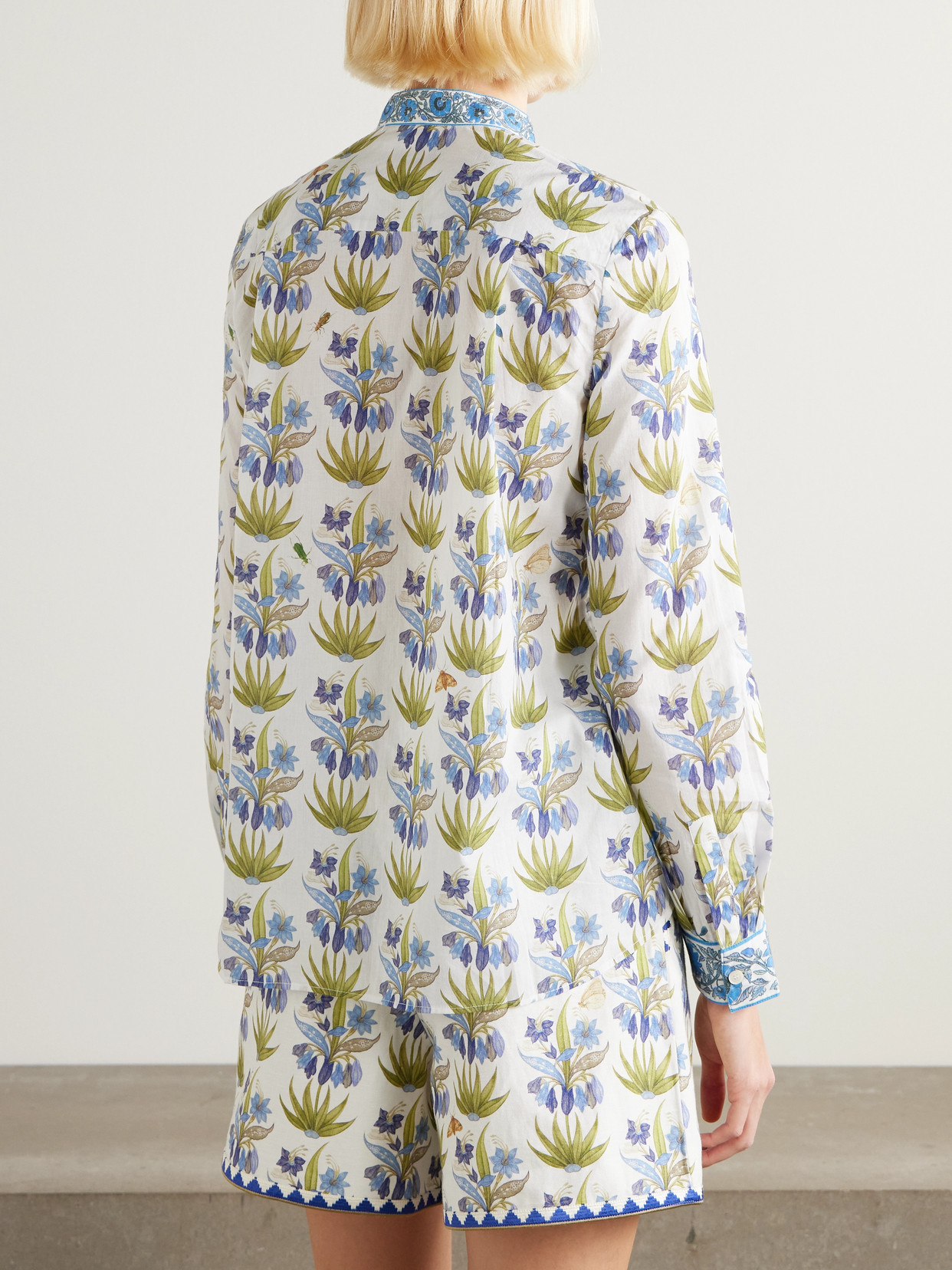 Chiara Celestine Pleated Floral-Print Cotton-Voile Shirt