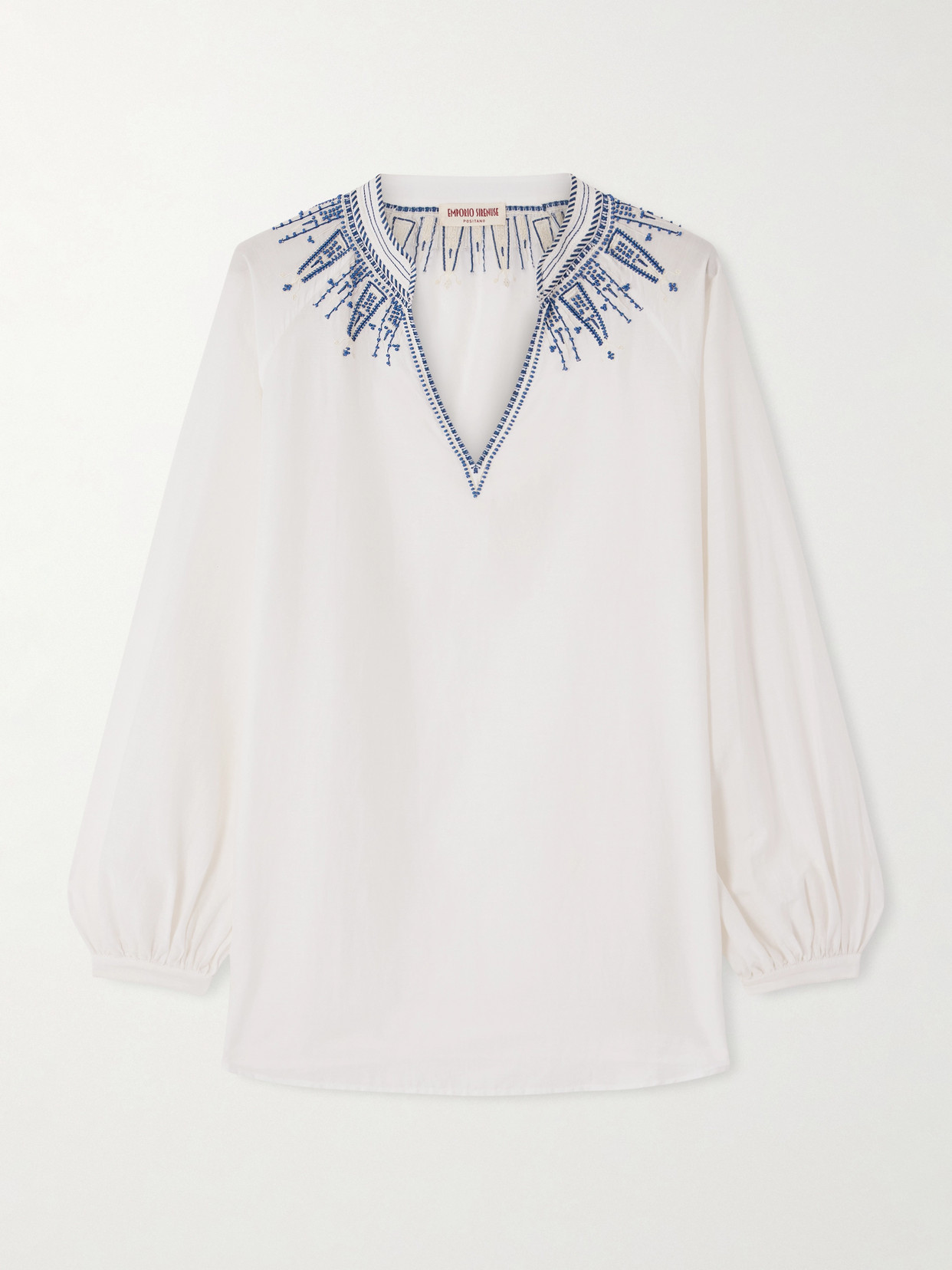 Emporio Sirenuse Ilizia Embroidered Bead-embellished Cotton And Silk-blend Blouse In White