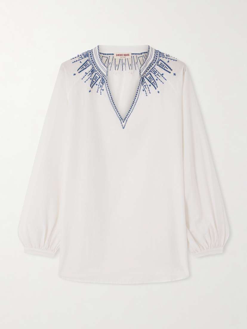 Emporio Sirenuse Ilizia Embroidered Bead-embellished Cotton And Silk-blend Blouse