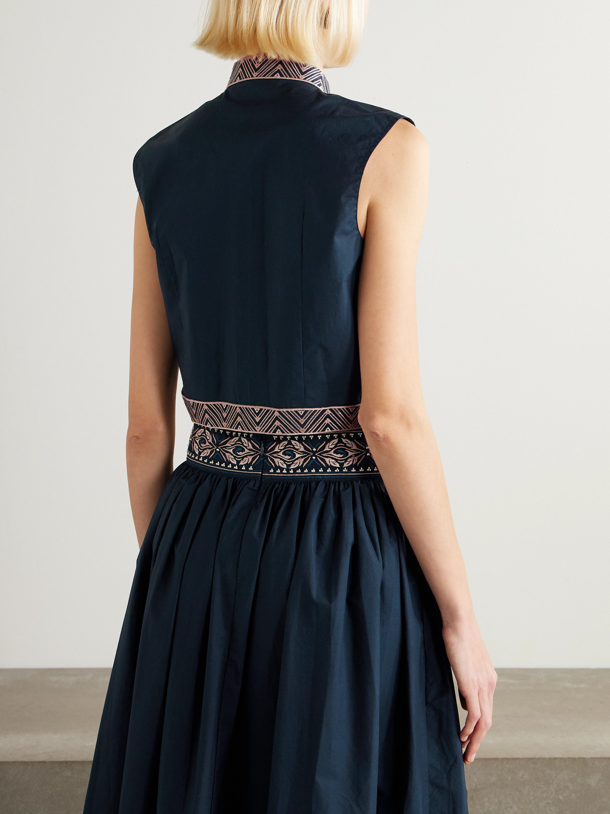 Andorra Iris Cropped Embroidered Cotton-Blend Poplin Top