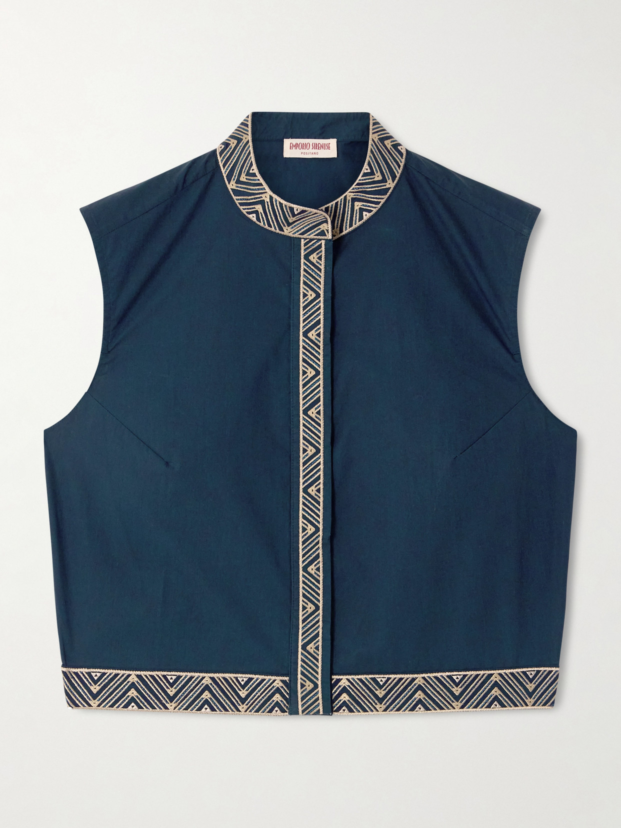 Emporio Sirenuse Andorra Iris Cropped Embroidered Cotton-blend Poplin Top In Blue