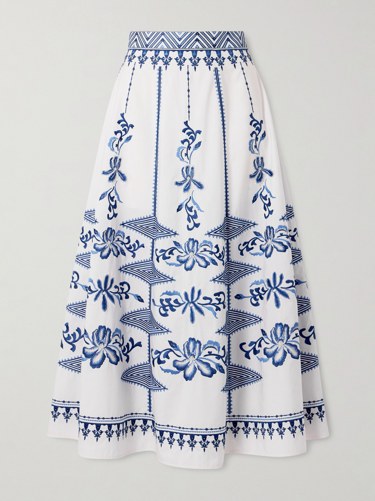 Emporio Sirenuse Camille Embroidered Cotton-blend Midi Skirt In White