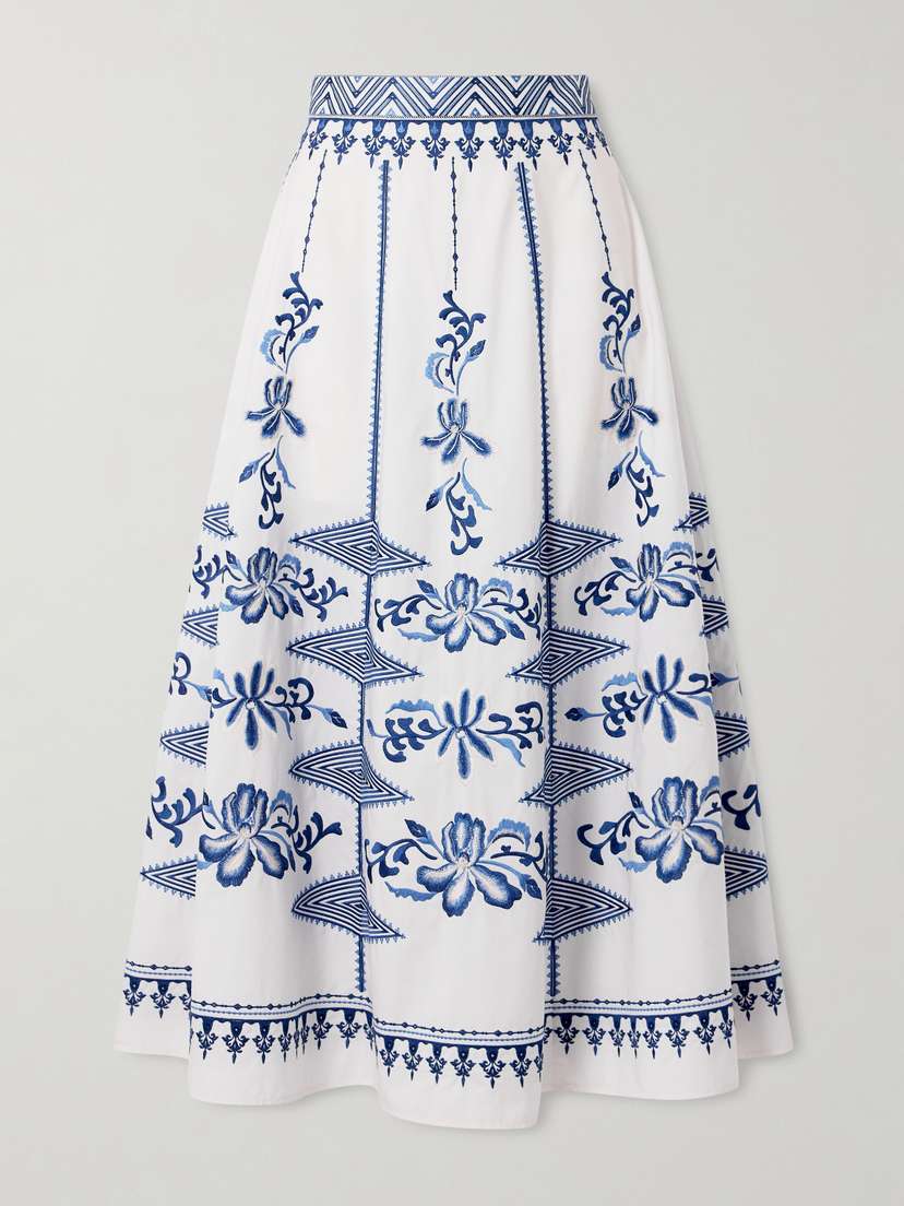 Emporio Sirenuse Camille Embroidered Cotton-blend Midi Skirt