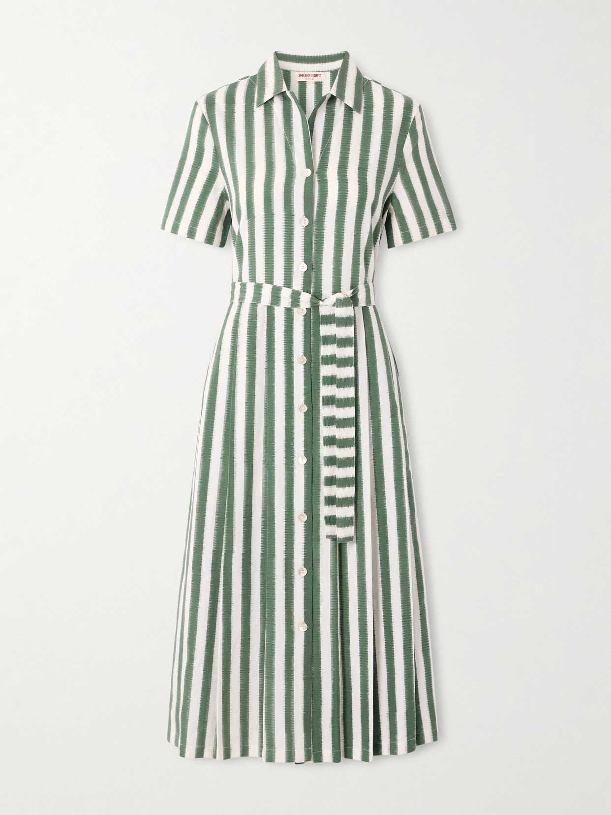 Emporio Sirenuse Claudia Belted Striped Cotton Midi Dress In Green
