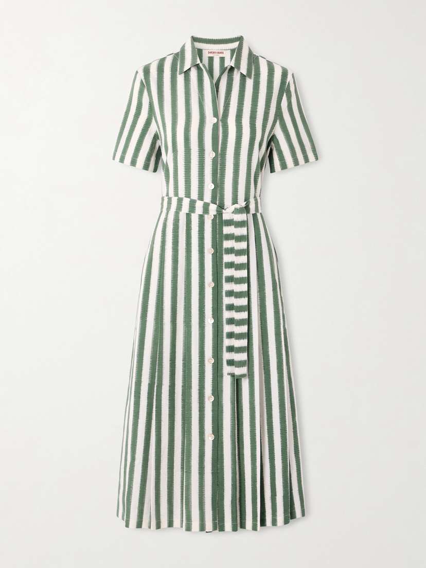 Emporio Sirenuse Claudia Belted Striped Cotton Midi Dress