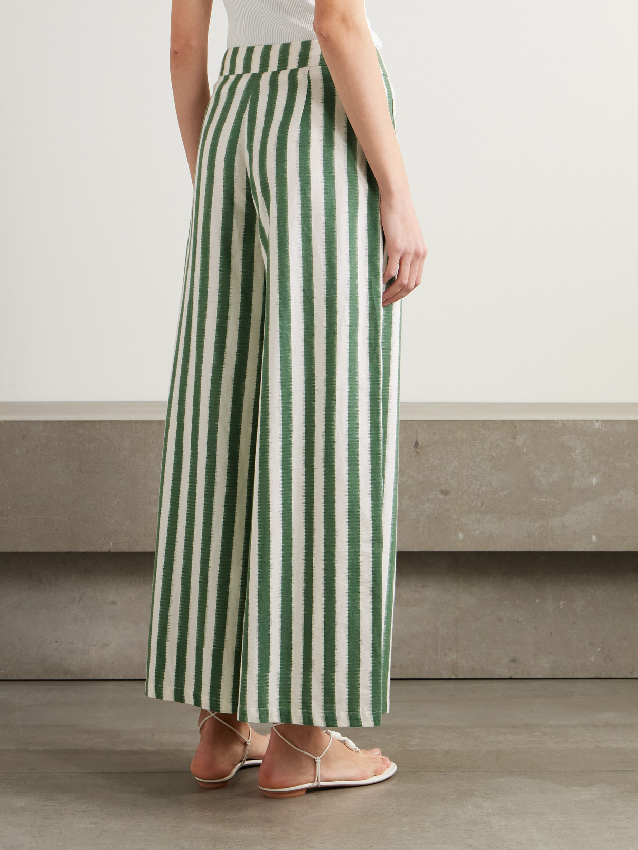 Emporio Sirenuse Adele Ikat Striped Cotton Wide-leg Pants In Green