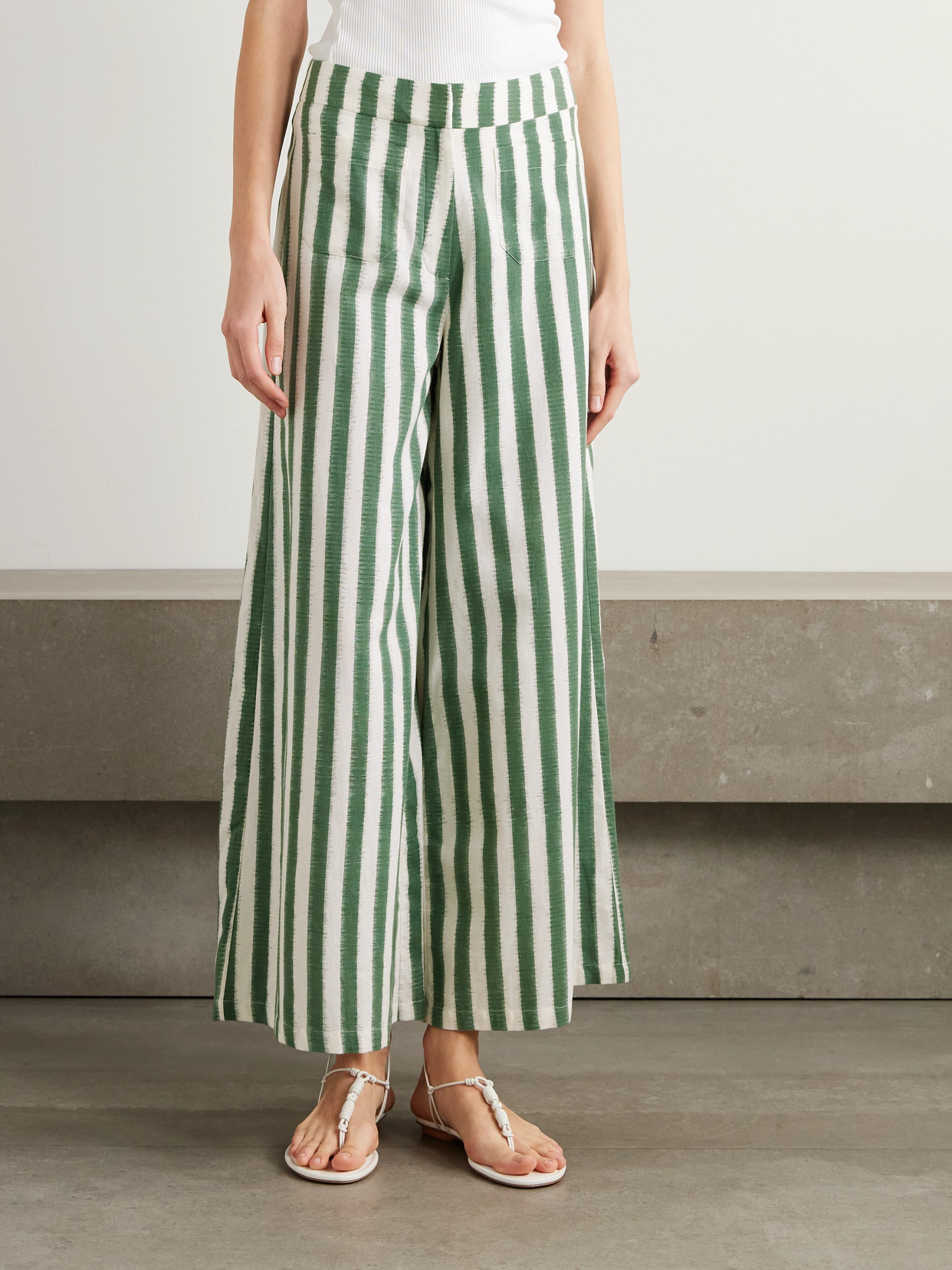 Emporio Sirenuse Adele Ikat Striped Cotton Wide-leg Pants In Green