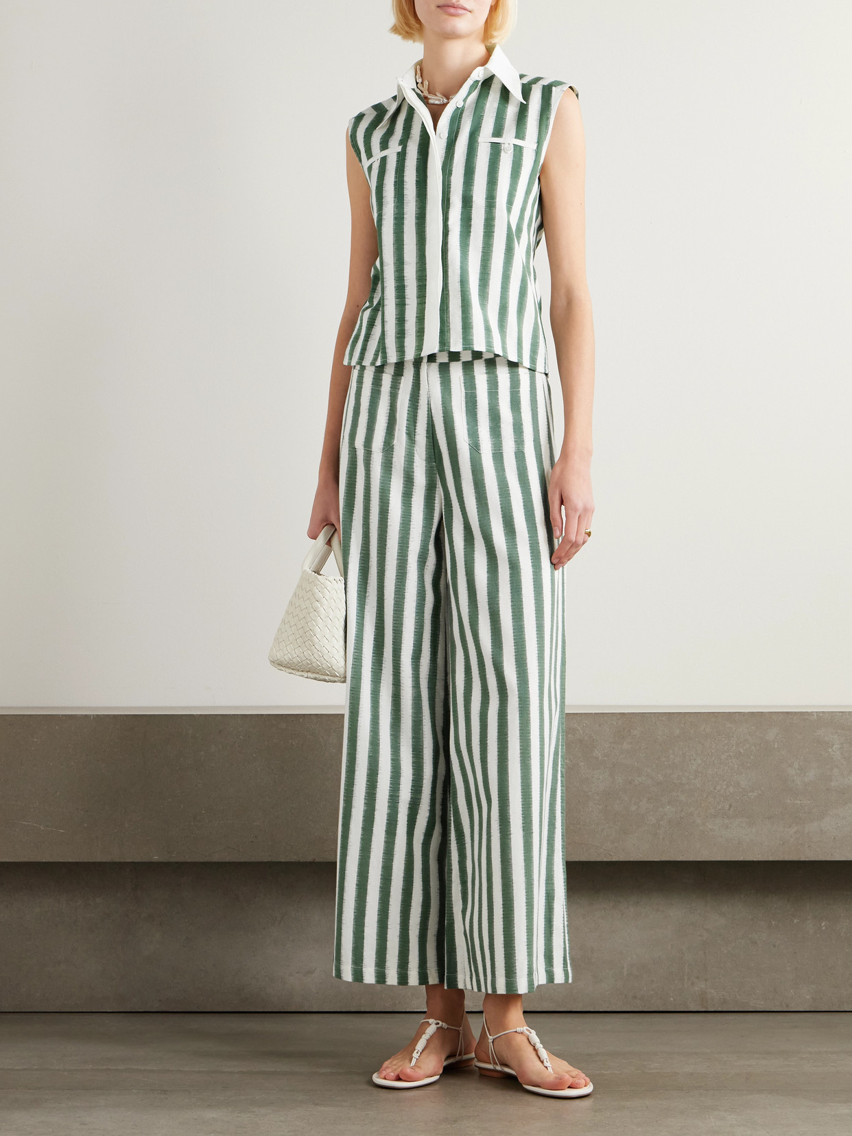 Emporio Sirenuse Adele Ikat Striped Cotton Wide-leg Pants In Green