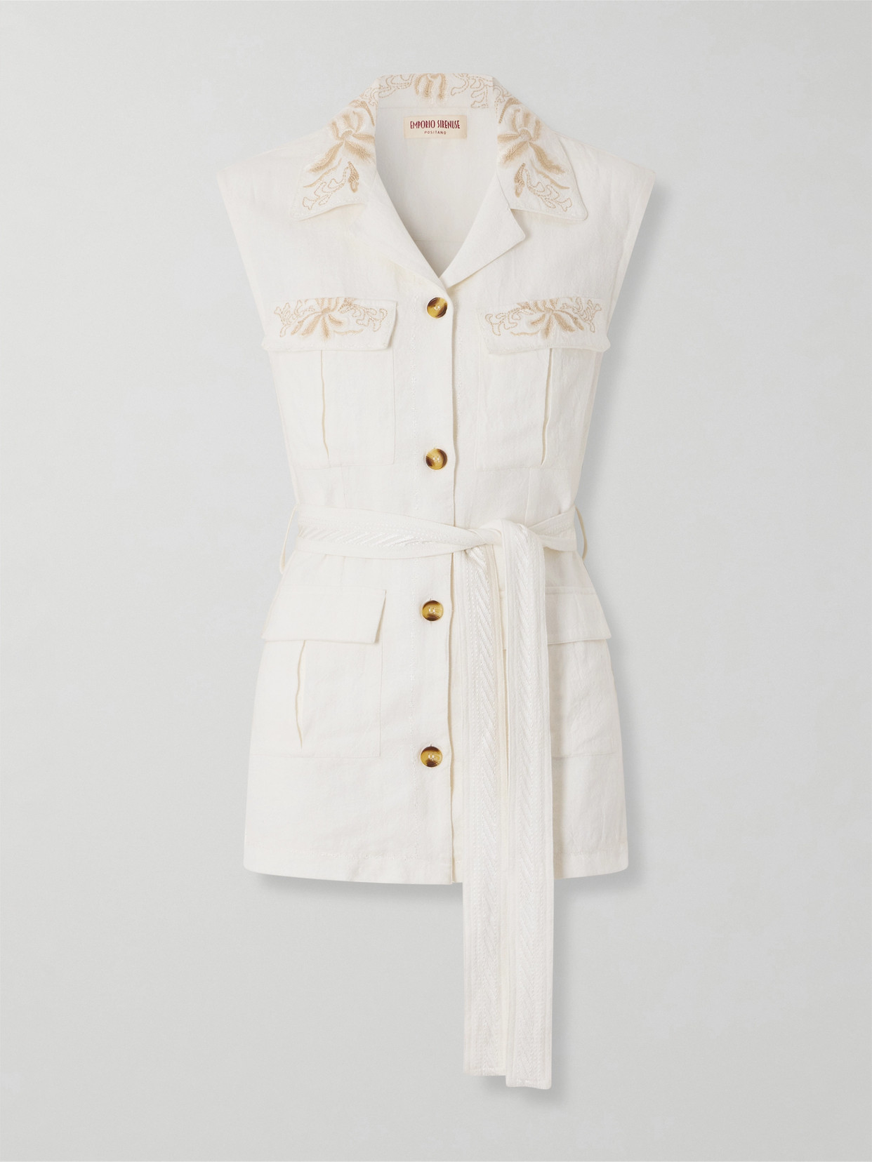 Emporio Sirenuse Daria Embroidered Linen-blend Vest In White