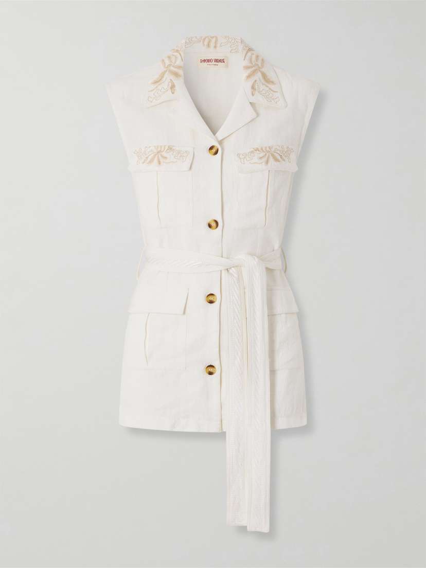 Emporio Sirenuse Daria Embroidered Linen-blend Vest