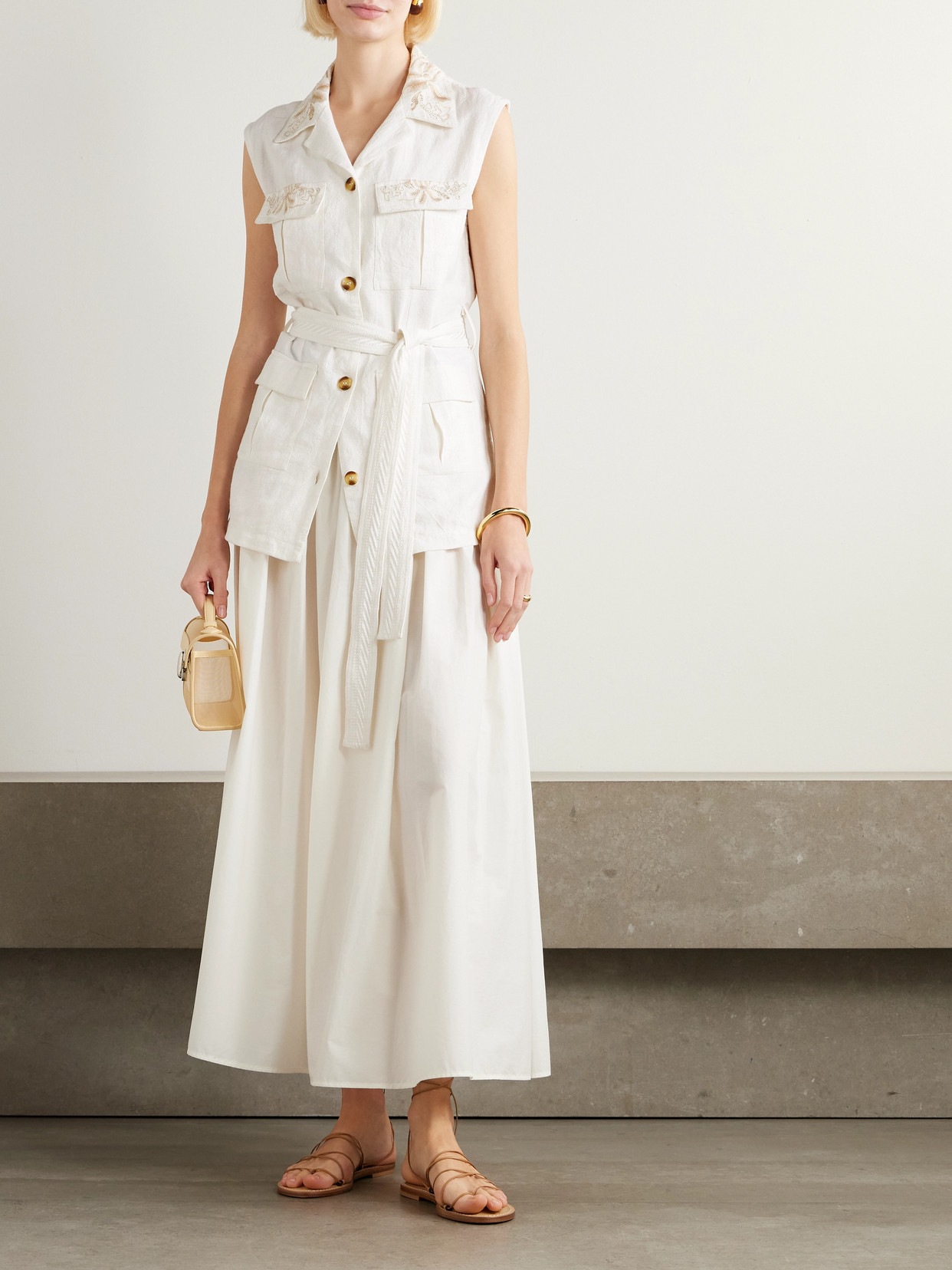 Daria Embroidered Linen-Blend Vest