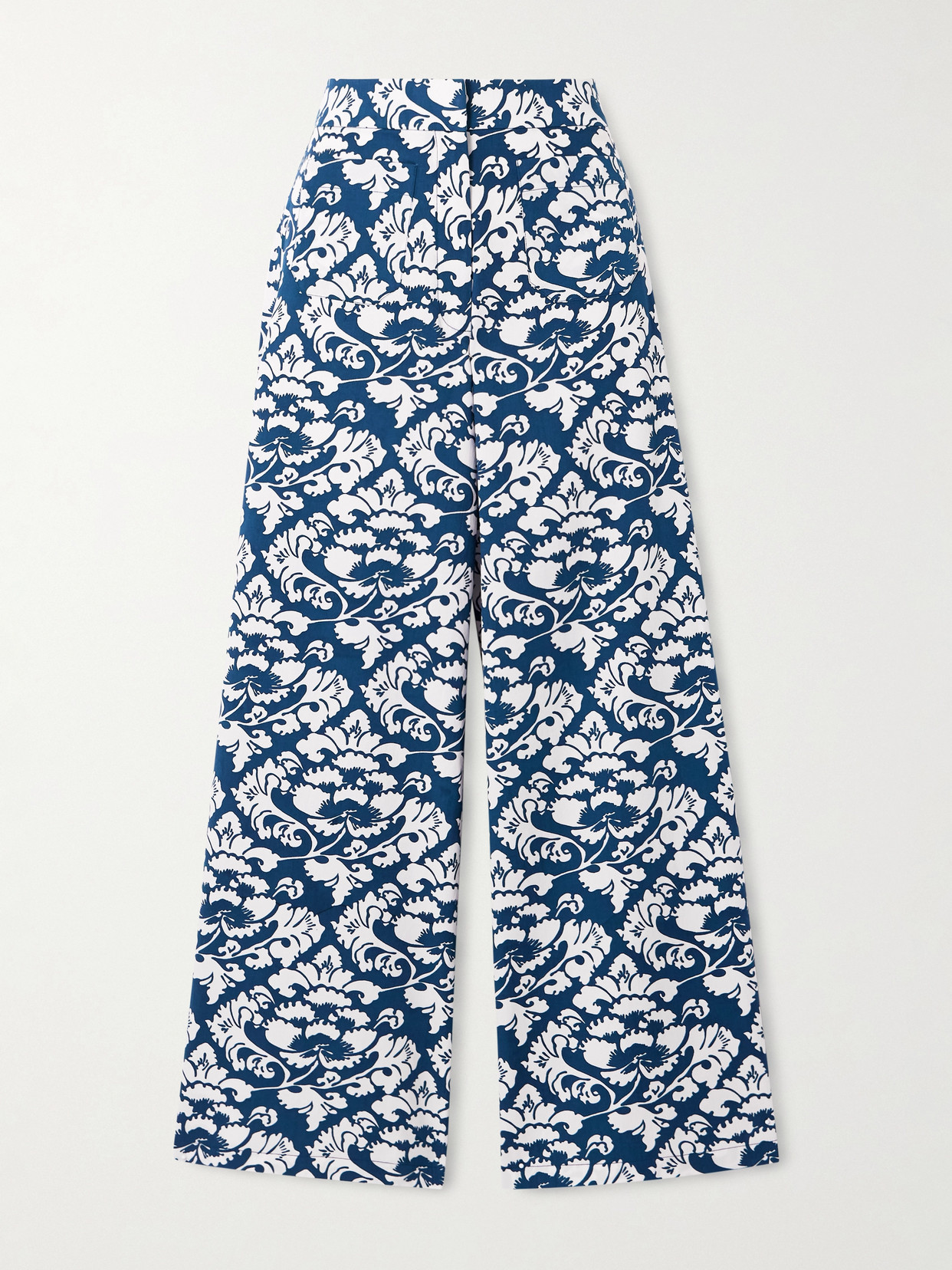 Emporio Sirenuse Adele Lotus Floral-print Cotton-twill Wide-leg Pants In Blue