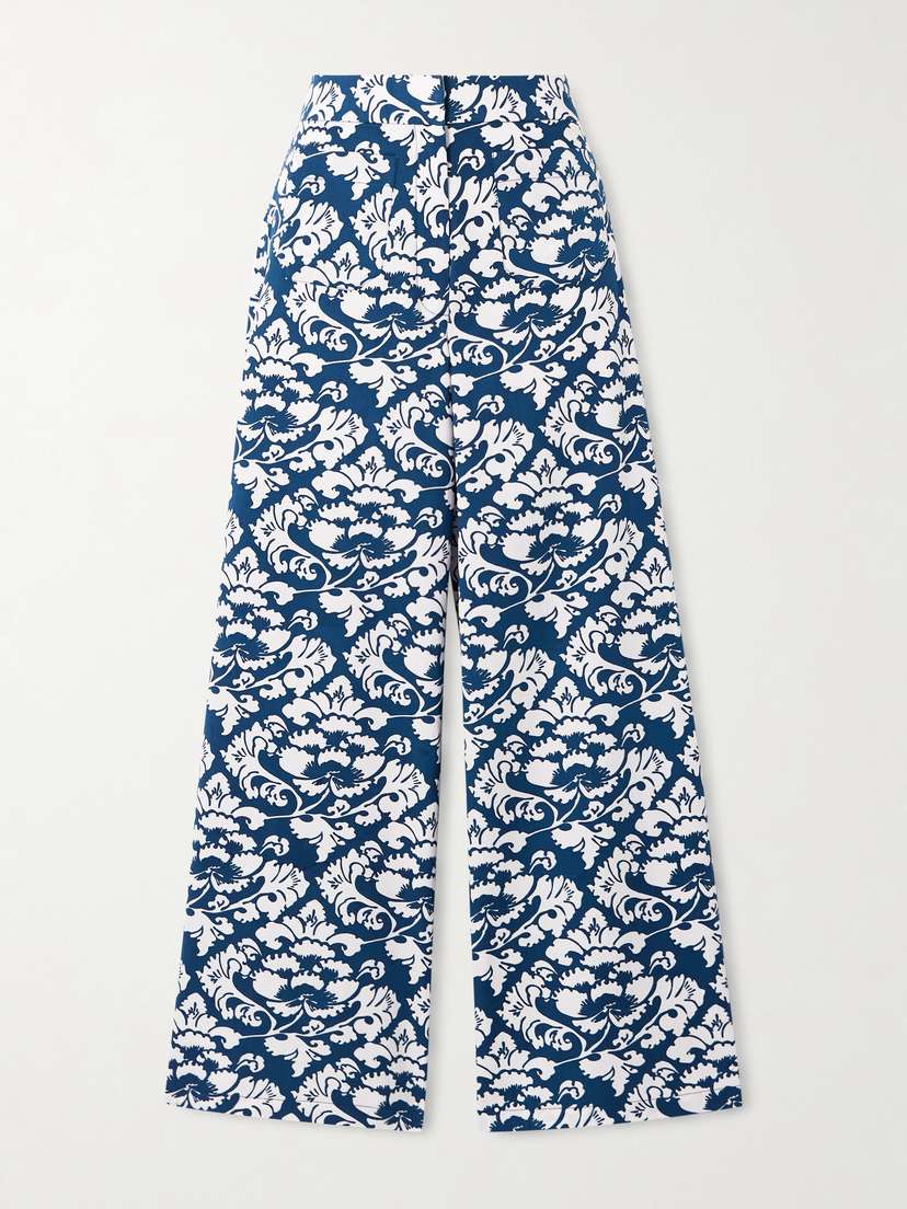 Emporio Sirenuse Adele Lotus Floral-print Cotton-twill Wide-leg Pants