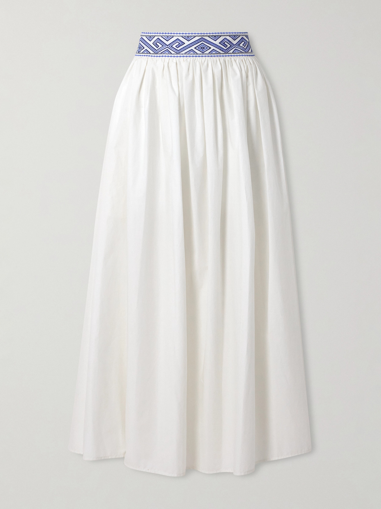 Emporio Sirenuse Ombretta Embroidered Cotton Midi Skirt In White