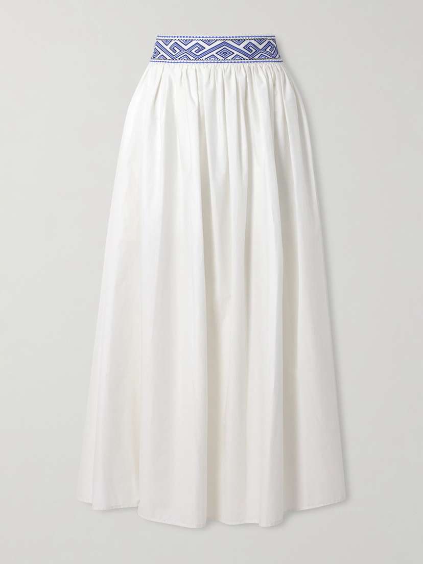 Emporio Sirenuse Ombretta Embroidered Cotton Midi Skirt