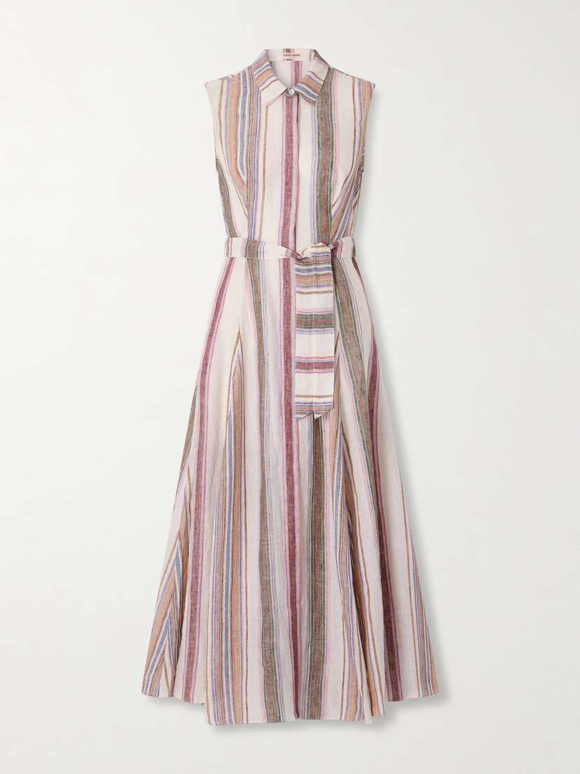 Emporio Sirenuse Milarda Belted Striped Linen Midi Dress
