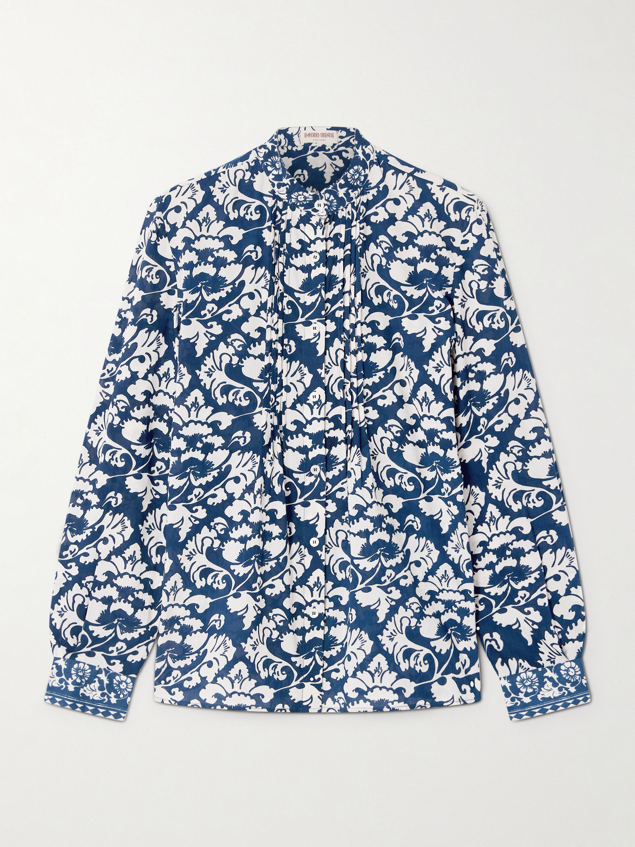 Emporio Sirenuse Chiara Floral-print Cotton Blouse In Blue