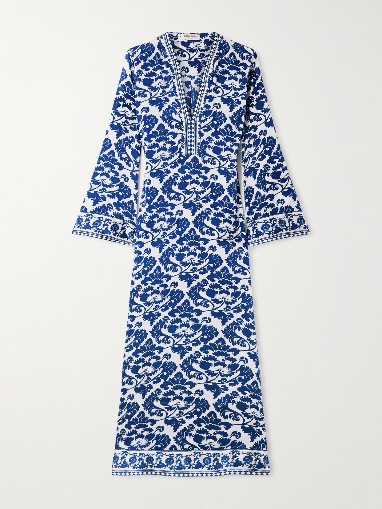Emporio Sirenuse Jenna Printed Silk-voile Kaftan In Blue