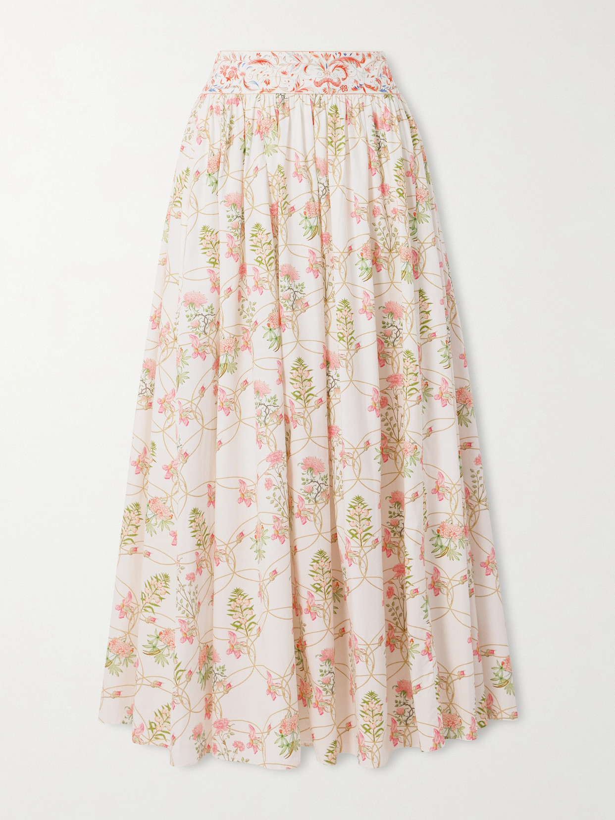 Emporio Sirenuse Ombretta Pleated Floral-print Cotton-poplin Midi Skirt In Pink