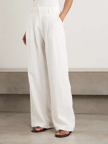 Emporio Sirenuse Annisa pleated ramie and linen-blend wide-leg pants